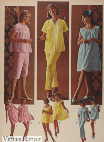 1965 cotton capris pajamas, babydolls, shortie nightgowns
