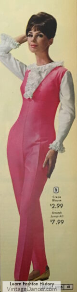 1960s pink jumpsuit stretch pants overalls