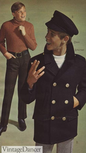 1966 melton wool navy pea coat with cap was a mod style signature