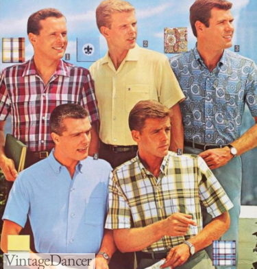 1966 men's button down shirts- -plaid, stripes and paisley patterns