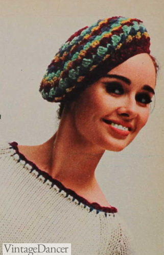 1960s knit beanie beret hat cap 1966