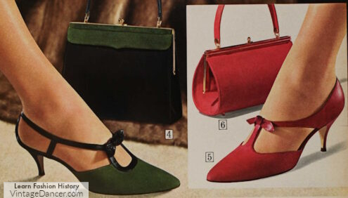 1960s strap heel shoes T bar bow ties and purses