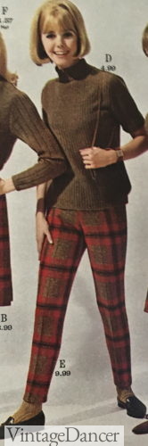 1960s women's pants 1967 plaid wool tapered pants