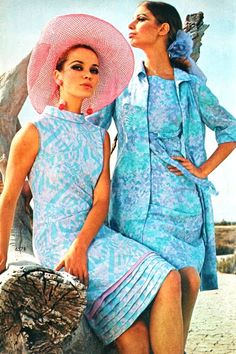 1967 blue pink print dresses