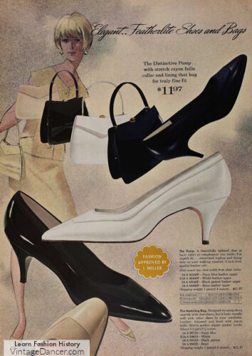 1960s evening shoes, black or white heels pumps