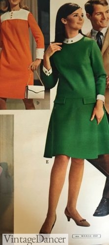 1960s mod fashion- Plain dresses with white collars and cuffs and small pockets