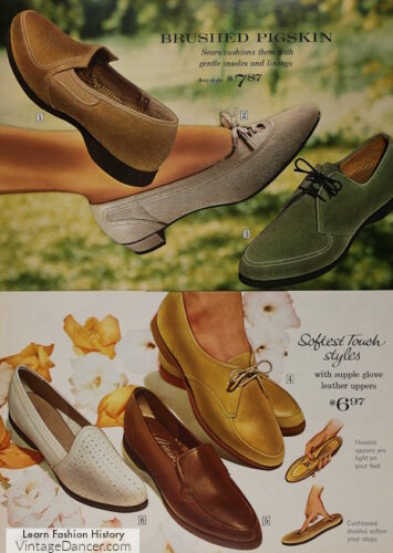1960s womens loafers, tieshoes, chukka 