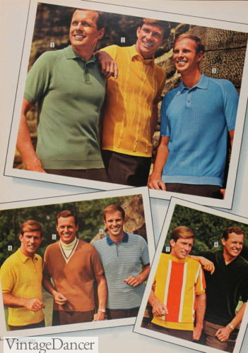 1960s mens outfits with retro knit shirts- back in fashion now!