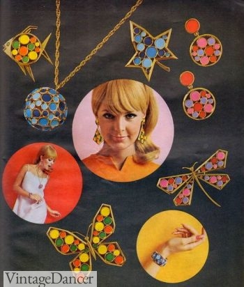 1960s jewelry- colorful Tifari Pop Art inspired butterfly necklaces,earrings and pins
