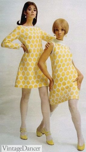 60s mod dress in yellow Honeycomb 60s mod print dresses