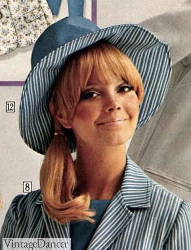 1960s reversible bucket hat blue stripe hat women