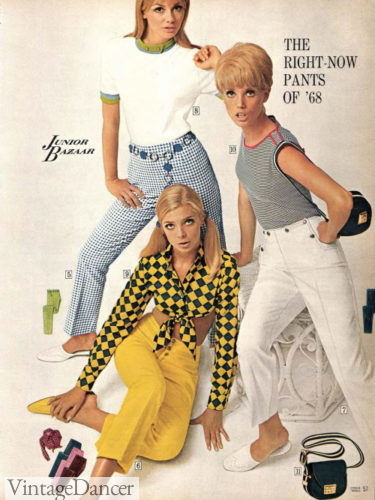 1960s women hip hugger mod pants and jeans