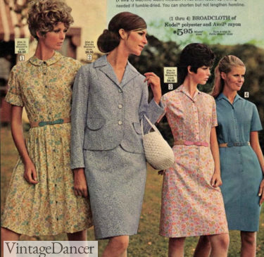1960s 1968 shirtwaist dresses, slimming skirts