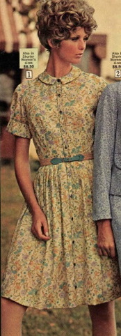 1968 1960s paisley shirtwaist dress with peterpan collar