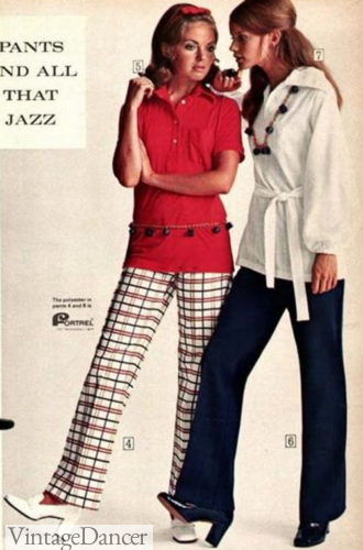 1960s pants, slacks, women flare leg dress pants with tunic top