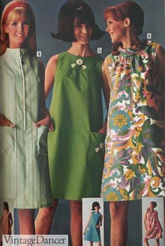 1968 - Daisy flowers on a green dress and a bright swirly paisley print