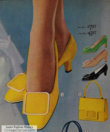 1960s shoes, womens Chisel toe pilgrim buckle shoes