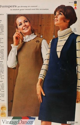 1968 high neck and V neck jumper dresses pinafore vintage 60s