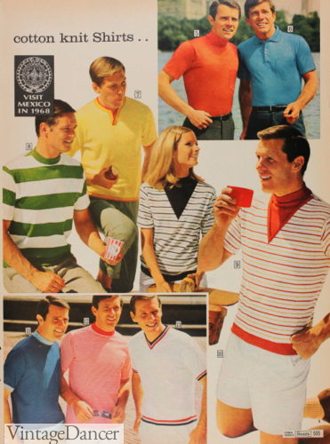 60 casual outfits, shirts - 1968 mens T-shirts, Henley, mock, polo shirts