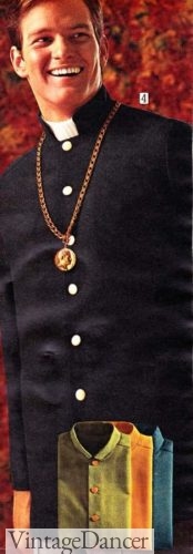 1968 black nehru jacket with gold chain pendant necklace
