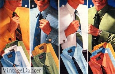 1968 mens skinny tie over color dress shirts