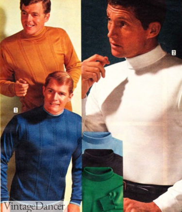 1968 mens fashion turtleneck shirts and high crew neck knit shirts