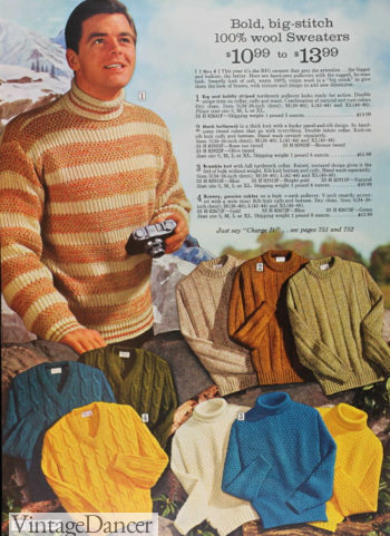 1968 chunky knits in crew, V and turtlenecks