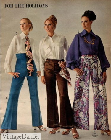 1960s flare leg or palazzo wide leg, high waist silk satin pants