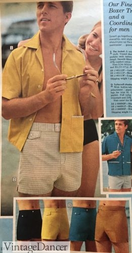 1969 tab button mens swim shorts 1970s swimwear for guys fixed waist shorts
