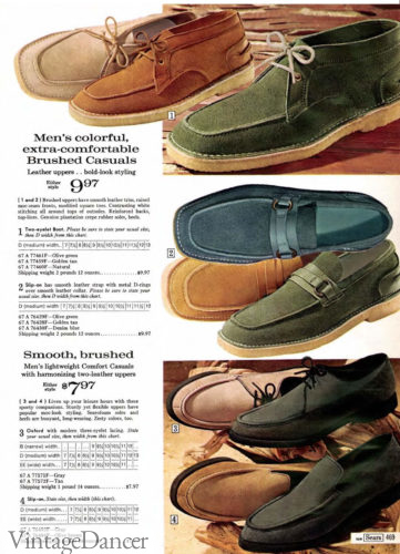 1960s mens hippie shoes - 1969 brushed suede mocs, loafers, oxfords