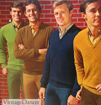 1969 mod colors, smooth V neck sweaters