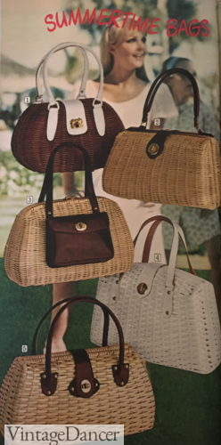 1969 straw bags with leather pouches and straps