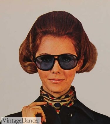 1969 inward flip bob hair with half hair back sixties