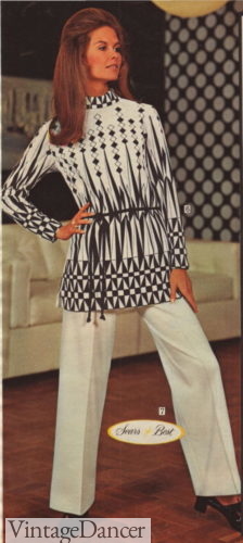 1960s tunic wide leg pants set, palazzo pants for evenings