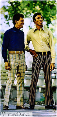 1970 plaid and stripe trousers