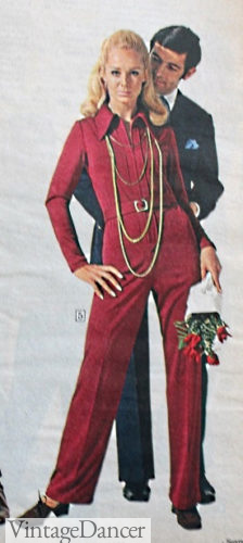 1970 jumpsuit with jewelry 1970s fashion women at Vintagedancer.com
