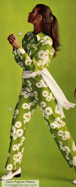 1970 daisy print jumpsuit with sash belt