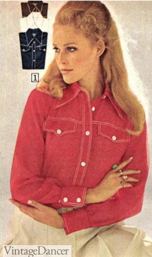 1970 womens red western shirt women