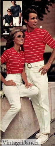 1970 striped Henley shirts matching women and men outfits