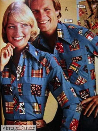 1970s patchwork western shirt couples matching sets