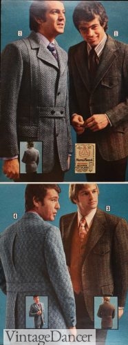 1971 mens suits with belted back, belted all around, inverted pleat back