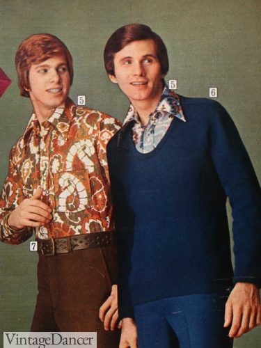 1971 mens 70s paisley shirt and pullover sweater