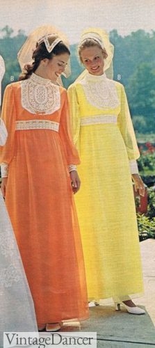 1970s bridesmaid dresses vintage retro orange and yellow long dresses