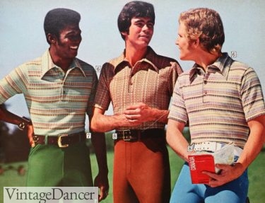 1970a mens polo shirts and colored flare pants