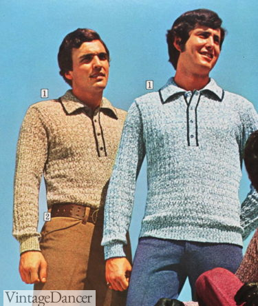1970s retro mens polo shirts knitted tipped knit polos