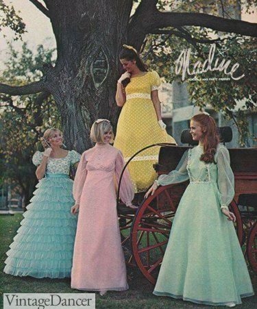 1970s prom dresses 1972 Victoriana style dresses