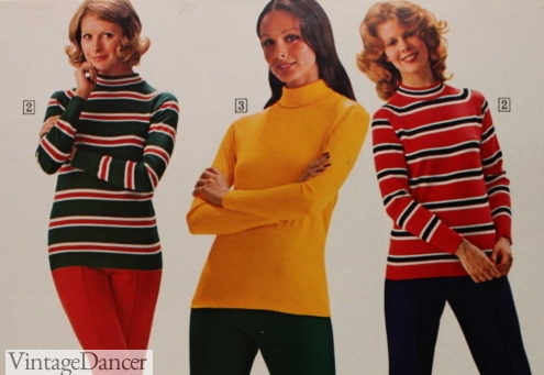 1973 striped turtleneck shirts 70s women fashion