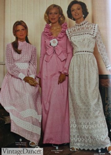 1970s pink gingham dress and white boho dresses