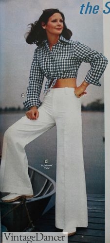 1973 gingham tie front shirt and white jeans