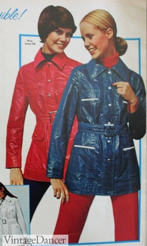 Women's 1973 vinyl jackets in red and blue